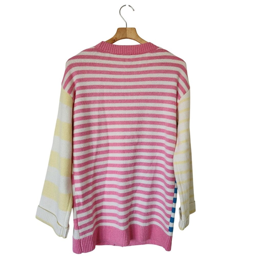 Pink Lily Striped Button-Front Cardigan Sweater Preppy Coastal Beachy Soft Cozy - Picture 3 of 8
